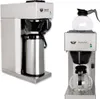 Two views of a stainless steel coffee maker with a carafe. Produktbild-Vorschau