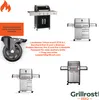 A collage of different gas grills and a replacement wheel, with text describing compatibility. Náhled obrázku produktu