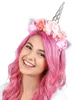 Einhorn-Haarreif mit Blüten silber-pink-orange - Produktbild-Vorschau 1