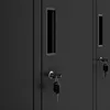 A close-up view of two black metal locker doors with keys in the locks. Voir les images du produit