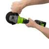 Hands holding a cordless angle grinder with a cutting disc attached. Produktbild-Vorschau
