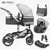 A collage of a baby stroller and its accessories, presented on a light gray and white background. Anteprima dell’immagine prodotto