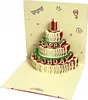 A pop-up 3D birthday card shaped like a tiered cake with a candle on top, decorated with small drawings of party elements. Podgląd zdjęcia produktu