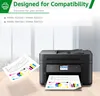 A printer is shown in a room with a window in the background. Charts are printed and shown next to the printer. Produktbild-Vorschau