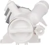 A white plastic drain pump for a washing machine. Produktbild-Vorschau