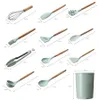 Set ustensiles cuisine 12 pièces silicone bambou vert Voir les images du produit 7