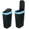 Two black trash cans with blue rims are shown against a white background. One has its lid partially open, and the other has its lid fully open. Produktbild-Vorschau