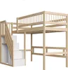 A wooden loft bed with stairs and storage compartments. Voir les images du produit