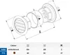 Exploded view diagram of a ventilation grille with dimensions and a table of specifications. Podgląd zdjęcia produktu