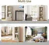 A collage showcasing a multi-use shelving unit in different room settings. The top row shows the unit as a bookcase in a study and a wardrobe in a bedroom. The bottom row shows it as storage shelving in a living room and a toy shelving unit in a child's ro Produktbild-Vorschau