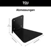 A black shelf bracket with dimensions indicated by text and lines. Produktbild-Vorschau