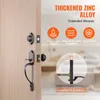 Close-up of a door lockset with marketing text and diagrams highlighting features. Podgląd zdjęcia produktu