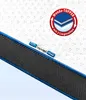 Close-up of a mattress topper with a zipper and a circular marketing graphic. Produktbild-Vorschau