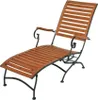 A wooden deckchair with a black metal frame, shown against a white background. Produktbild-Vorschau
