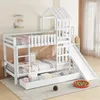A white wooden bunk bed with a slide and storage drawers, set up in a child's bedroom. Podgląd zdjęcia produktu