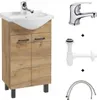 A bathroom vanity set with a sink and faucet, along with plumbing parts and flexible hoses, displayed against a white background. Anteprima dell’immagine prodotto