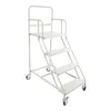 A gray metal rolling stepladder with four steps and handrails, shown against a white background. Náhled obrázku produktu