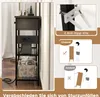 A marketing image showing a console table with integrated charging ports and an illustration demonstrating anti-tip safety features. Anteprima dell’immagine prodotto