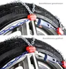 A split image showing a tire with snow chains attached, demonstrating two states of a quick release mechanism. Náhľad obrázku produktu