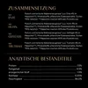 A dark background with text detailing product composition and analytical components. Produktbild-Vorschau