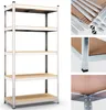 A collage of images showing a metal shelving unit and its components.
