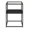 A black metal side table with a glass top and a black shelf, shown from the front against a white background. Anteprima dell’immagine prodotto