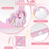 A collage of images showcasing the features of a children's vanity set, with a unicorn theme. Produktbild-Vorschau