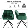 Product dimensions and specifications for a green velvet chair. Voir les images du produit