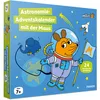 The image shows the front of a product box for an astronomy advent calendar with cartoon characters. Produktbild-Vorschau