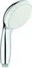 A close-up studio shot of a chrome and white hand shower head. Anteprima dell’immagine prodotto