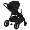 A black stroller viewed from the rear, angled slightly to the side, against a white background. Produktbild-Vorschau