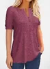 Damen-T-Shirt, Knopfleiste, V-Ausschnitt, einfarbiges Produktbild-Vorschau 2
