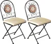 Two black metal folding chairs with beige cushions and decorative mosaic tile backs. Produktbild-Vorschau