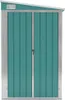 A front view of a teal and silver storage shed with double doors. Náhľad obrázku produktu