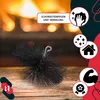 A chimney brush is shown in the foreground, with a fireplace in the background. Several icons and text are overlaid on the image. Podgląd zdjęcia produktu