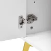 A close-up view of a cabinet hinge on a white cabinet. Produktbild-Vorschau