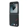 A black flip phone case with a carbon fiber texture and BMW branding. Produktbild-Vorschau
