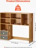 Product dimensions diagram for a wooden bookshelf with drawers. Voir les images du produit