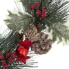 A close-up view of a Christmas garland with pine needles, pine cones, red berries, and red ornaments. Náhled obrázku produktu