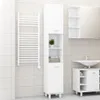 A clean, modern bathroom with white tiled walls and floor, featuring white bathroom furniture. Náhled obrázku produktu