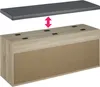 A furniture piece, likely a bench or storage unit, with a top shelf that is shown being placed onto the main unit. Náhled obrázku produktu