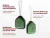 Two green decorative Christmas ornaments with text descriptions of their features. Voir les images du produit