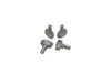 Four glass shelf support pins are arranged on a white background. Produktbild-Vorschau