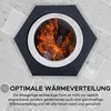 A hexagonal fire pit with flames burning inside, placed on a stone-tiled floor. Náhled obrázku produktu