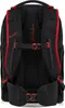The back of a black backpack with red trim and straps. Podgląd zdjęcia produktu