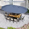 An outdoor patio set with a large blue umbrella over a wooden table and chairs. Náhľad obrázku produktu