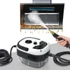 A steam cleaner is shown being used to clean a greasy range hood, with the steam cleaner unit visible in the foreground. Náhled obrázku produktu