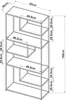 A technical drawing of a black shelving unit with dimensions indicated. Voir les images du produit