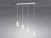 A modern pendant light fixture with four white cylindrical lamps hanging from a white rectangular base. Anteprima dell’immagine prodotto