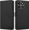 A black flip case for a smartphone is shown from the front and back. Produktbild-Vorschau